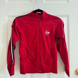 Women's Red Varsity Track Jacket with Contrast Sleeve Stripe
